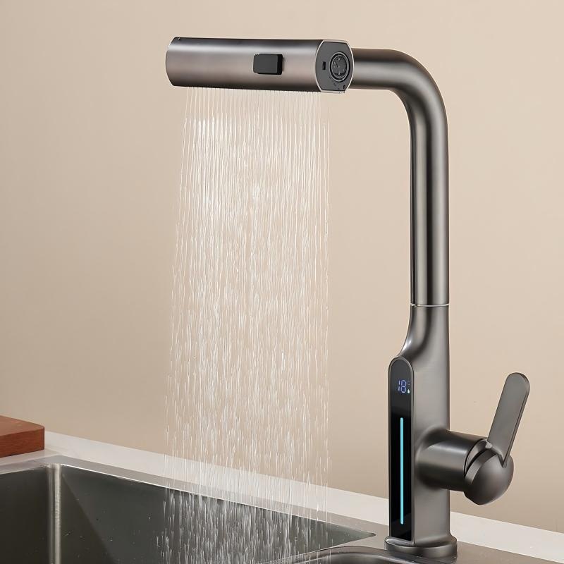 HYGESS Single Handle Raindance Pull Out Kitchen Faucet with Temperature Display