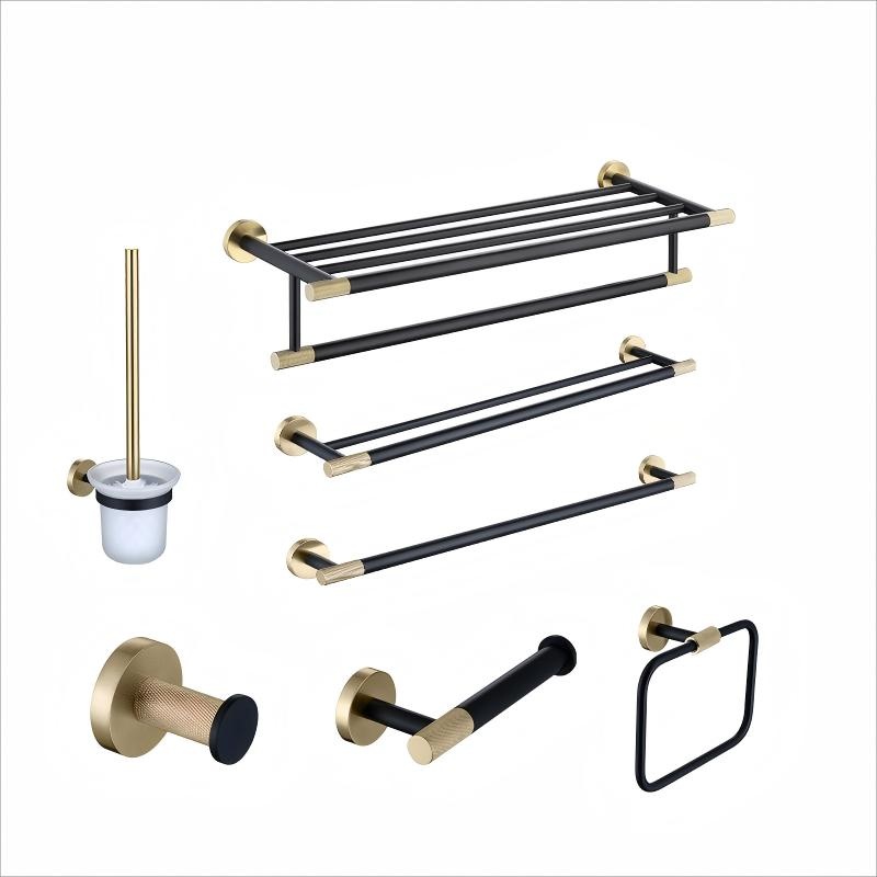 Luxury Brass Black Gold 7 Piece Bathroom Accessories Set