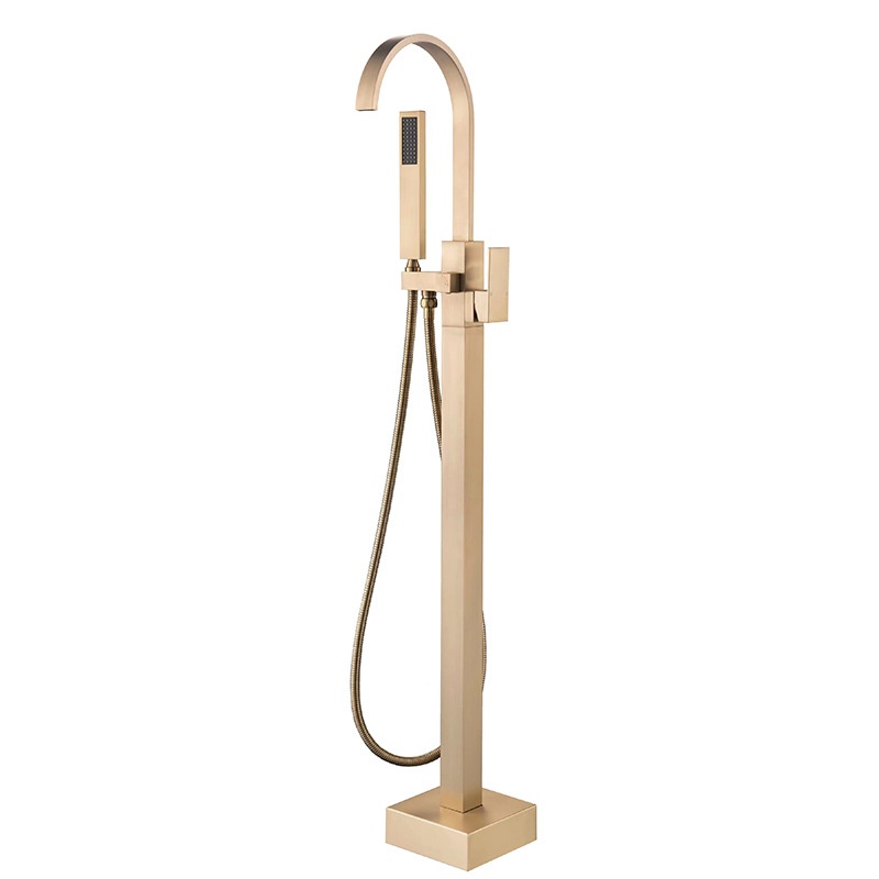 Brushed Gold Freestanding Tub Faucet with Hand Shower