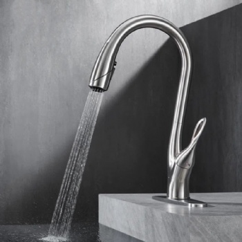 Chrome and Black Deck Mounted 360 Degree Swivel Pull Down Kitchen Faucet