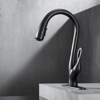 Chrome and Black Deck Mounted 360 Degree Swivel Pull Down Kitchen Faucet