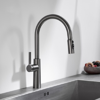 HYGESS Deck Mounted 3-Function Brass Pull Down Kitchen Mixer