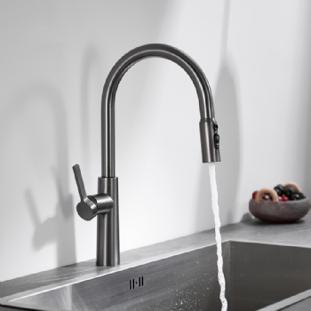 HYGESS Deck Mounted 3-Function Brass Pull Down Kitchen Mixer