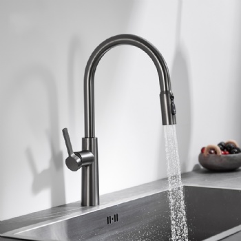 HYGESS Deck Mounted 3-Function Brass Pull Down Kitchen Mixer