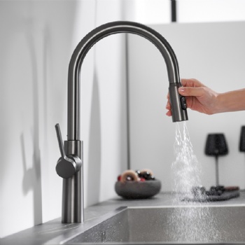 HYGESS Deck Mounted 3-Function Brass Pull Down Kitchen Mixer