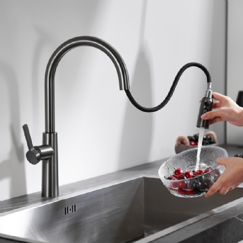 HYGESS Deck Mounted 3-Function Brass Pull Down Kitchen Mixer