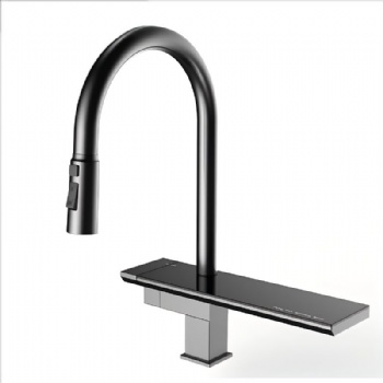 Waterfall Faucet Pull-out Sprayer PVD Brushed Kitchen Faucet Hot and Cold Water Sink Mixer