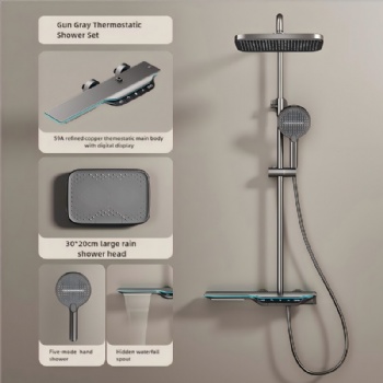 Gun Gray Piano Key Bathroom Digital Display Rain Shower System