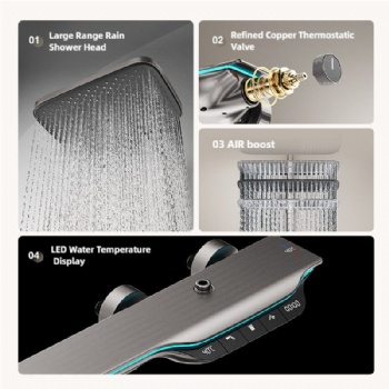 Gun Gray Piano Key Bathroom Digital Display Rain Shower System