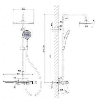 Gun Gray Piano Key Bathroom Digital Display Rain Shower System