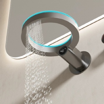 Wall Mounted Digital Display Bathroom Waterfall Faucet LED Luminous Water Tap