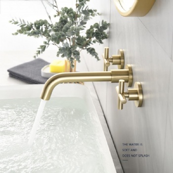 Wall Mounted Bathroom Wash Basin Faucet Concealed Three Hole Dual Cross Handles