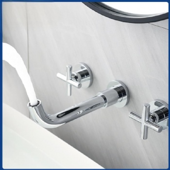 Wall Mounted Bathroom Wash Basin Faucet Concealed Three Hole Dual Cross Handles