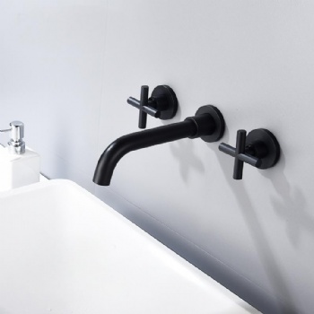 Wall Mounted Bathroom Wash Basin Faucet Concealed Three Hole Dual Cross Handles