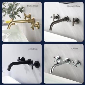 Wall Mounted Bathroom Wash Basin Faucet Concealed Three Hole Dual Cross Handles
