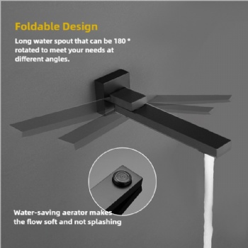 Matte Black Wall Mounted Basin Faucet Pivotal Tub Spout