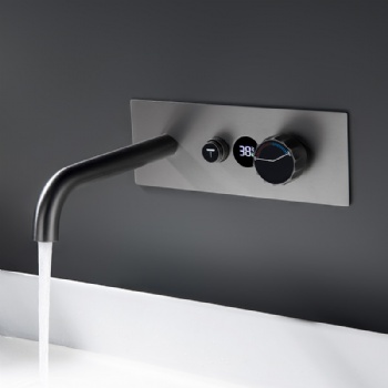 New Digital Display Push Button Basin Faucet Wall Mount Bathroom Sink Tap