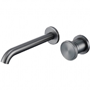 Gunmetal Grey Two Hole Brass Basin Mixer Rotary Knob Wall Mounted  Bathroom Faucet