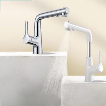 Three Spray Modes Pull Out Bathroom Sink Faucet Single Handle Liftable Basin Mixer
