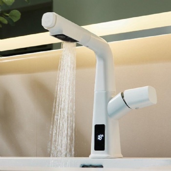 Dual Modes Digital Display Pull Out Bathroom Sink Faucet