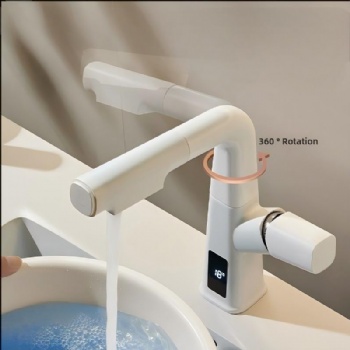 Dual Modes Digital Display Pull Out Bathroom Sink Faucet