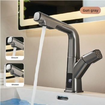 Dual Modes Digital Display Pull Out Bathroom Sink Faucet