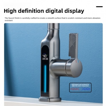 Five Function Solid Brass Pull Out Bathroom Faucet with Digital Display