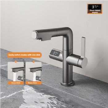 Wholesale Pull Out Bathroom Basin Faucet with Temperature Display
