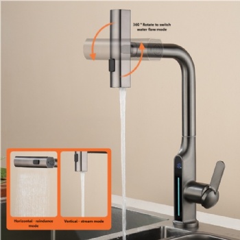 HYGESS Single Handle Raindance Pull Out Kitchen Faucet with Temperature Display