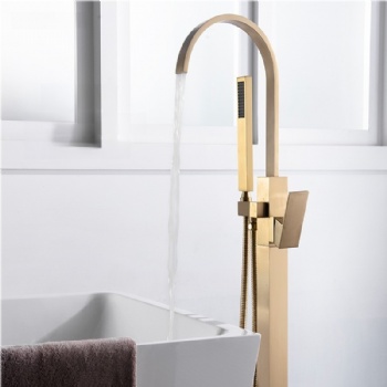 Brushed Gold Freestanding Tub Faucet with Hand Shower