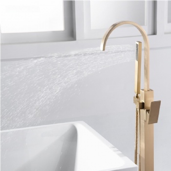 Brushed Gold Freestanding Tub Faucet with Hand Shower