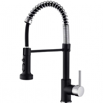 Black and Gold Commercial Style Pull Down Semi-Pro Spring Kitchen Faucet