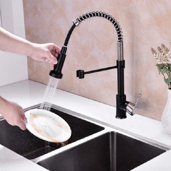 Black and Gold Commercial Style Pull Down Semi-Pro Spring Kitchen Faucet