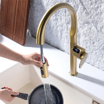 Luxury Digital Temperature Display Brass Pull Down Sprayer Kitchen Faucet