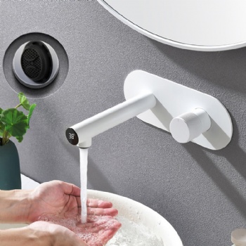 White Digital Display Wall Mounted Tap Concealed Bathroom Basin faucet