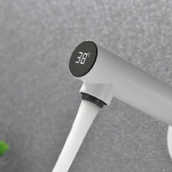 White Digital Display Wall Mounted Tap Concealed Bathroom Basin faucet